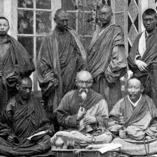 retro fotografie Tibetští lamové.