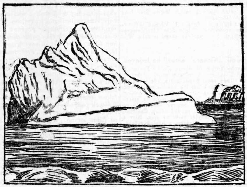Poměrná velikost plovoucí ledové hory a velikosti parníku Titanic. - klikněte pro zobrazení detailu