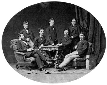 Masaryk v Lipsku jako student v kruhu něm. kollegů-přátel. R. 1874. - klikněte pro zobrazení detailu