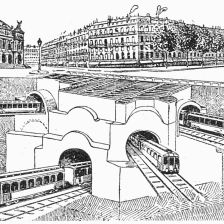 Křižovatka nové podzemní dráhy v Paříži pod Place de ľOpéra.