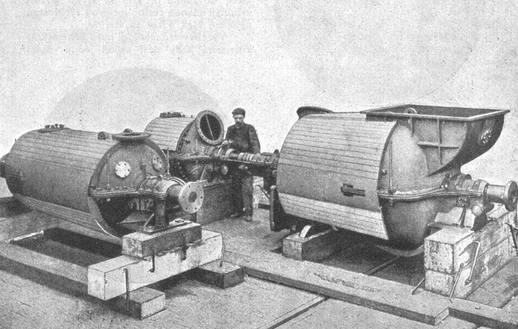 zobrazit detail historického snímku: Parní turbiny soustavy Parsonovy.