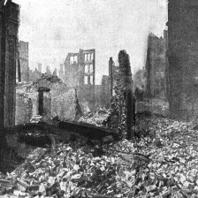 Vyhořelé město Baltimore ve Spojených Státech Severoamerických.
