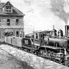 retro fotografie Stěhování vládní budovy vlakem z Hemingfortu do Alliance v Nebrasce.