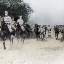 kolorovaná fotografie Telegrafisté rakousko-uherské armády.