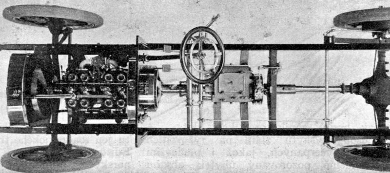 zobrazit detail historického snímku: Pohled na spodek čtyrválcového automobilu firmy Laurin & Klement.