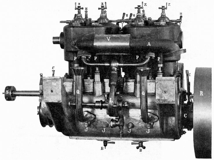 zobrazit detail historického snímku: Čtyřválcový motor firmy Laurin & Klement.