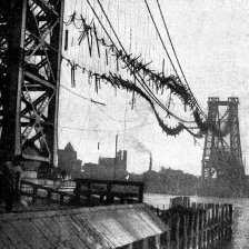retro fotografie Hořící most mezi New-Yorkem a Brooklinem.