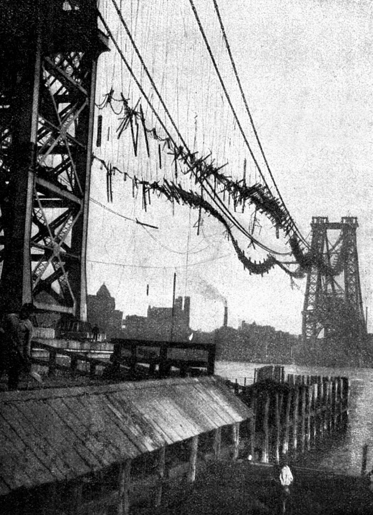 zobrazit detail historického snímku: Hořící most mezi New-Yorkem a Brooklinem.