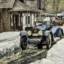 Zimní jízda automobilem do hor.